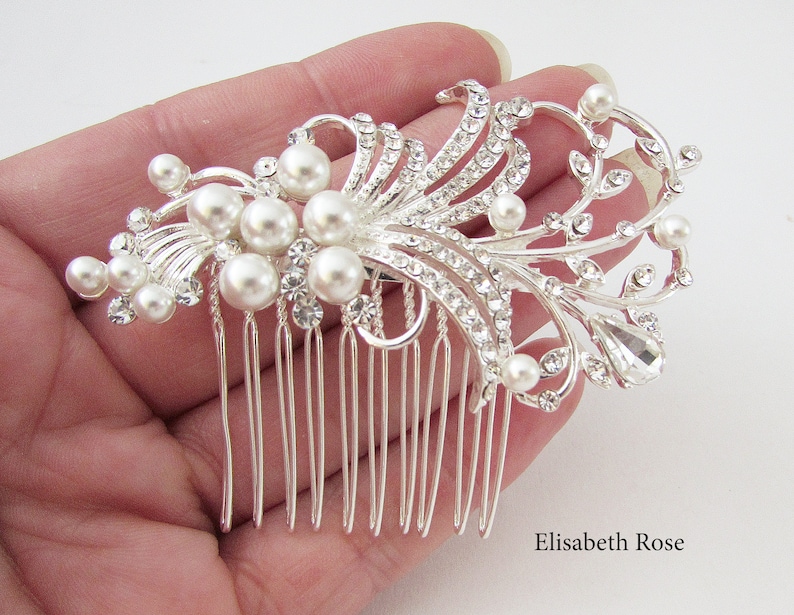 Silver Hair Jewelry Bridal Hair Comb Small Bride Hair Comb White Pearl Hair Comb for Wedding Hair Comb Small Silver Wedding Hair Comb