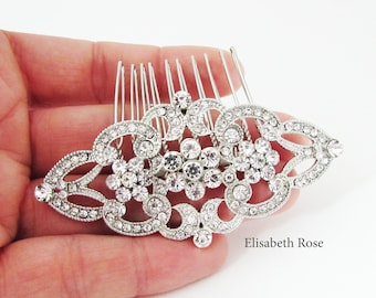 Silver Hair Hair Comb, Silver Crystal Hair Comb for Bride, Wedding Day Hair Comb, Small Silver Crystal and Rhinestone Hair Comb