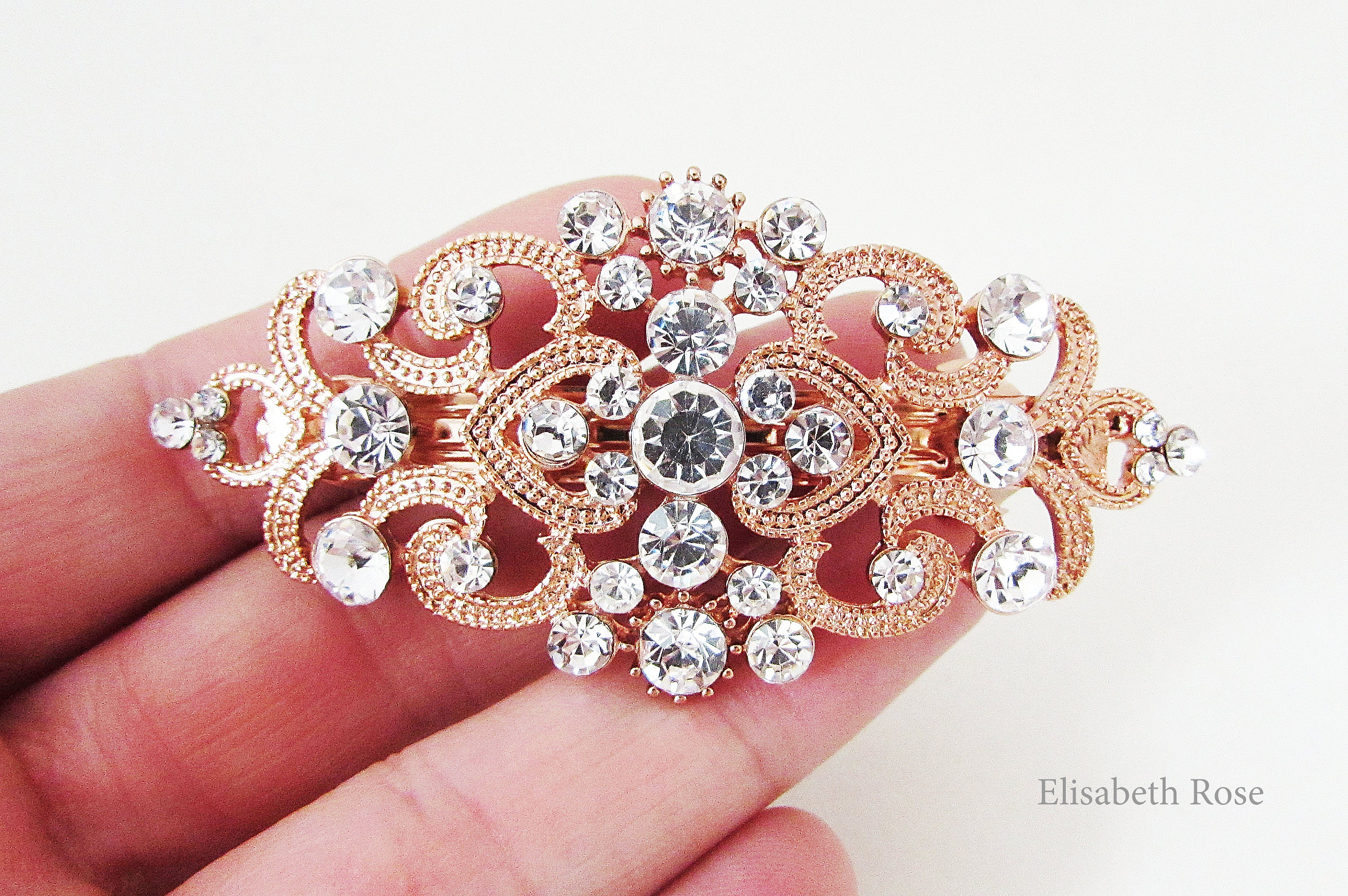 Rose Gold Hair Barrette Rose Gold and Crystal Hair Clip for Etsy UK