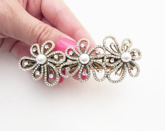 Decorative Hair Barrette Clip, Gold Crystal Hair Comb for Bride, Wedding Day Hair Comb, Antique Gold Rhinestone Hair Slie for Bride