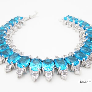 Blauer Zirkonia Kristall Armband: Brautschmuck, 18cm