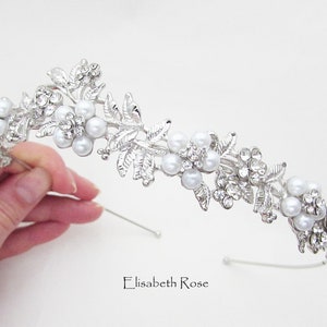 Silver Pearl Wedding Hairband, Crystal and Pearl Embellished Hairband for Wedding, Silver Bridal Headband, Wedding Day Hairband