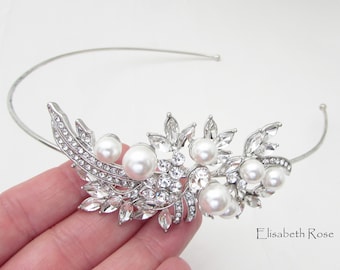 Crystal Pearl Bridal Hairband: Silver Rhinestone Wedding Headpiece