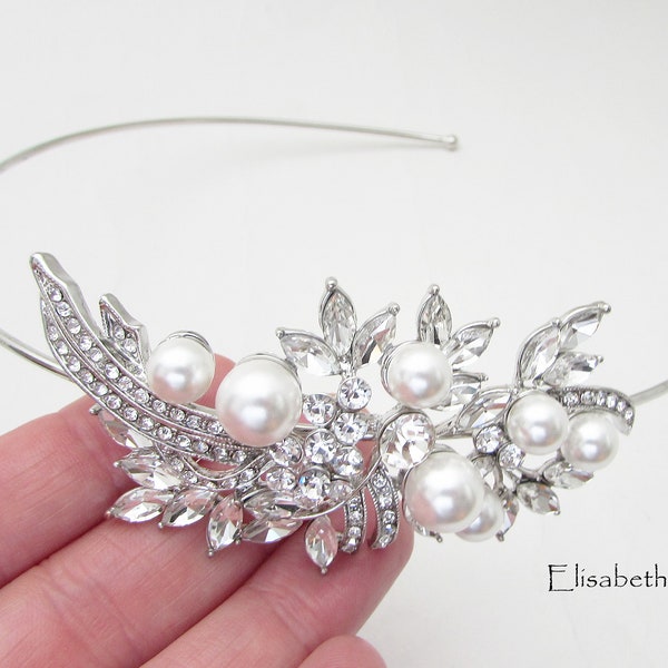 Bandeau de mariage décoratif, bandeau de cheveux en cristal pour mariage, bandeau de mariée en perle, bandeau de cheveux en argent du jour du mariage, pièce de cheveux en argent