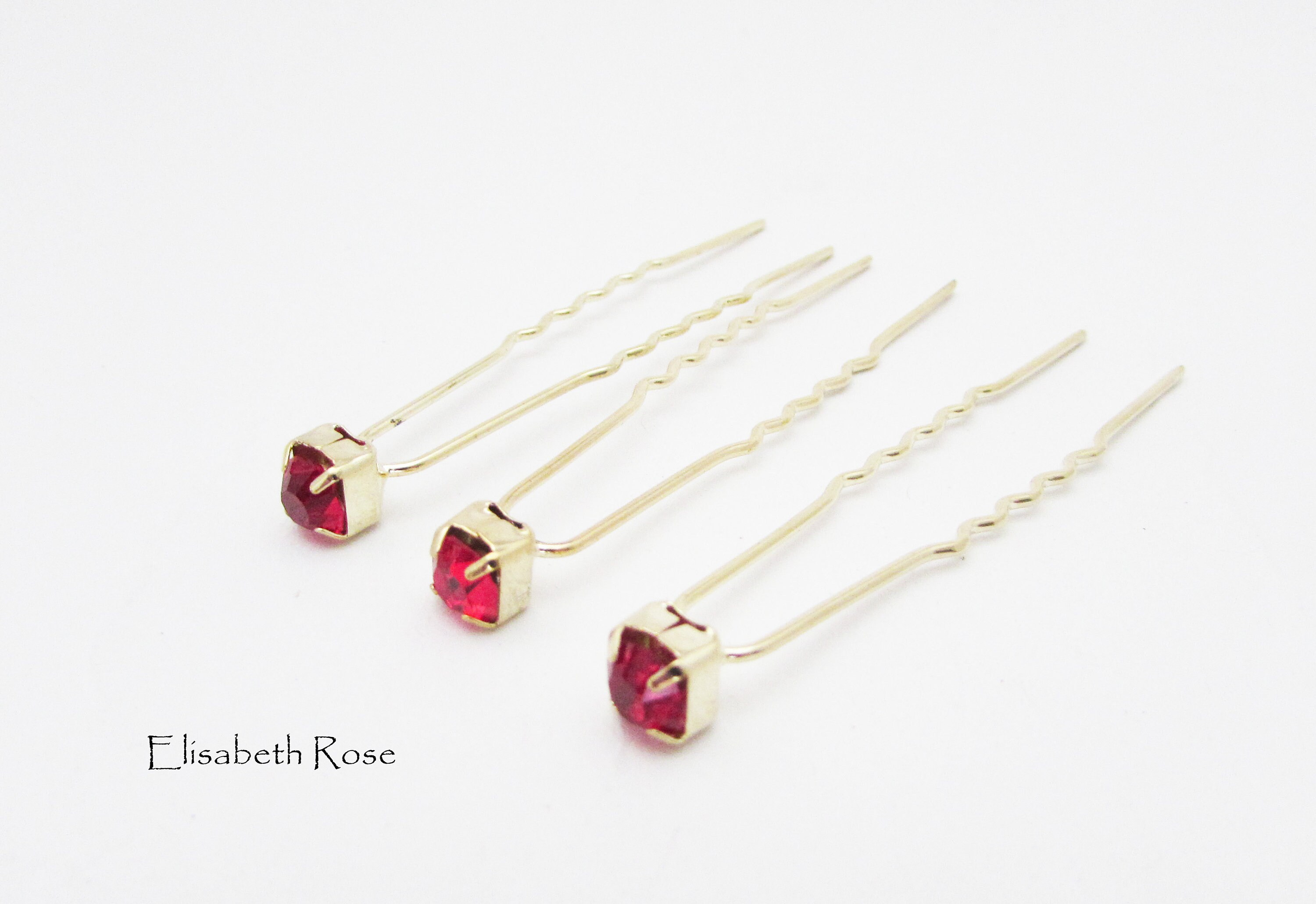 Set of 3 Red Hair Pins Red Wedding Hair Pins 3 Hair Pins Etsy