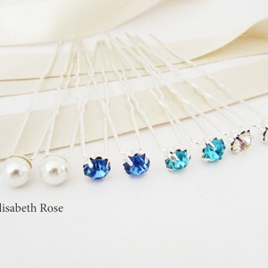 Set of 8 Hair Pins, Blue Wedding Hair Pins, 8 Hair Pins, Crystal Bridal Hair Pins, Hair Pins for Beach Wedding, Blue Hair Piece