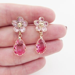 Pink Crystal Teardrop Earrings: Floral Bridesmaids Jewellery