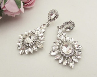 Crystal Rhinestone Wedding Earrings: Long Bridal Jewellery