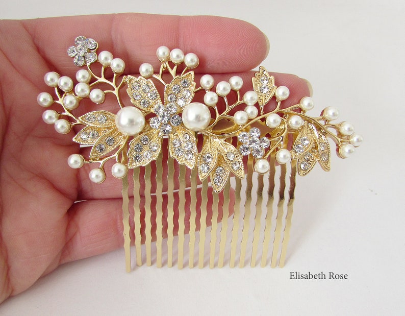 Decorative Gold Wedding Hair Comb Crystal and Pearl Hair Comb Etsy