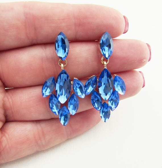 Pendientes de lágrima de cristal azul rey: joyas para bodas, joyas