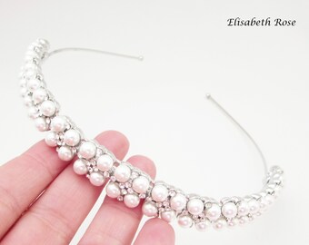 Wedding Hairband, White Pearl Embellished Hairband for Wedding, Pearl Bridal Headband, Wedding Day Hairband, Pearl Wedding Hair Tiara