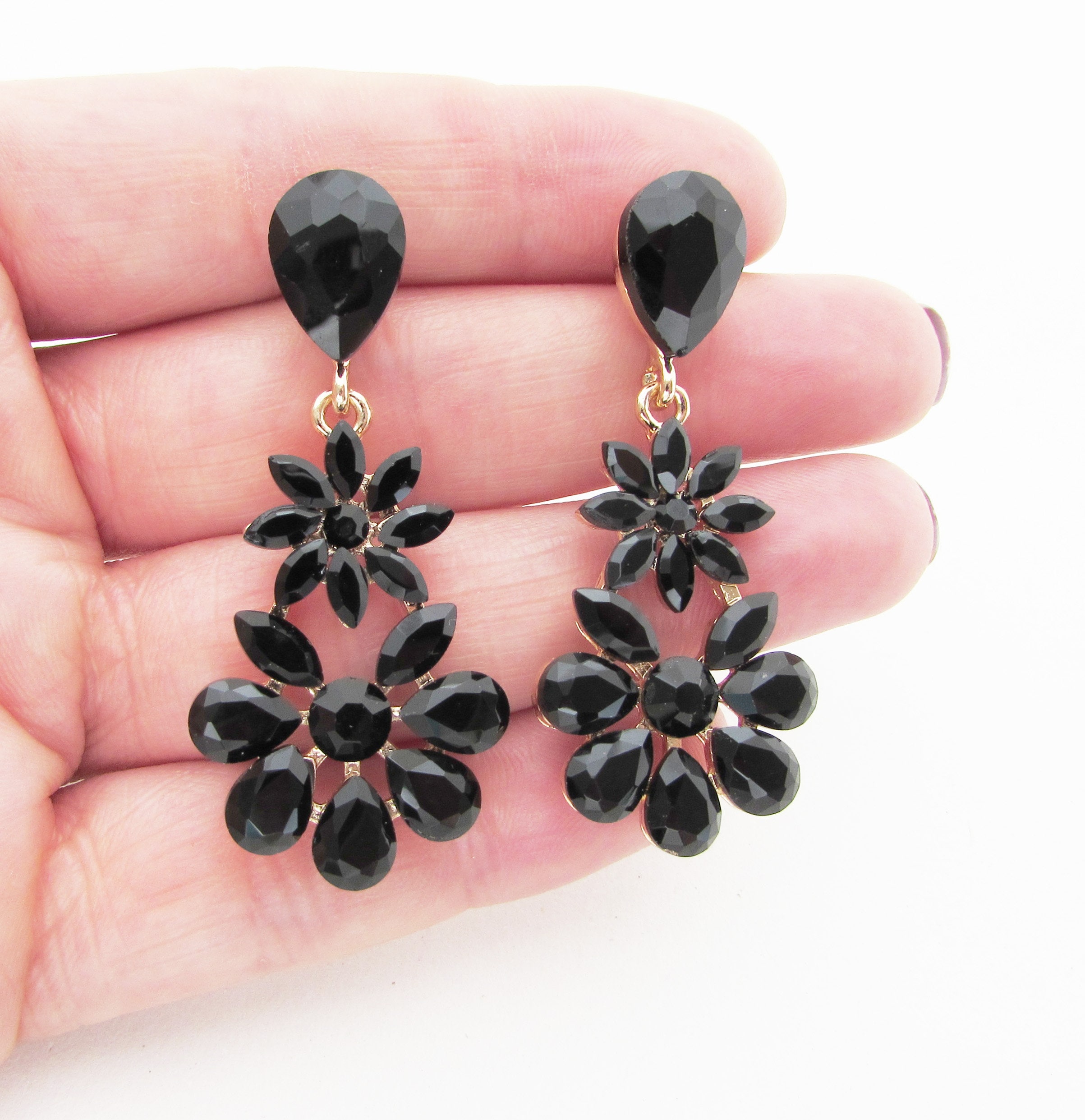 Crystal black earrings sale
