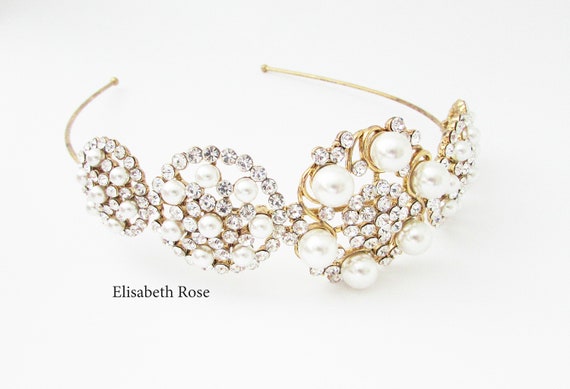 Pearl Wedding Hairband: Gold Rhinestone Bridal Headband - Etsy