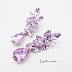 Lilac Crystal Earrings, Light Purple Earrings for Wedding, Purple Bridesmaids Earrings, Lilac Rhinestone Earrings