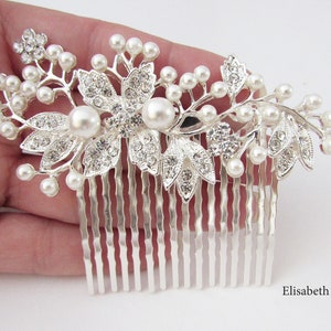 Decorative Silver Wedding Hair Comb, Crystal and Pearl Hair Comb for Wedding, Silver Bridal Hair Comb, Wedding Day Hair Comb, Hair Jewelry image 2