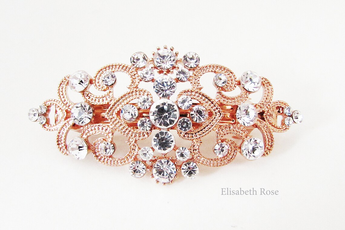 Rose Gold Hair Barrette Rose Gold and Crystal Hair Clip for Etsy