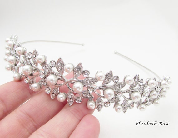 Silver Crystal and Pearl Embellished Headband