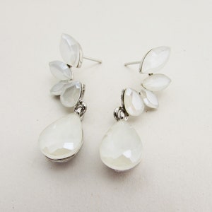 White Earrings, Opaque White Earrings for Wedding, Delicate White Bridesmaids Earrings, White Teardrop Earrings, Beach Wedding Earrings