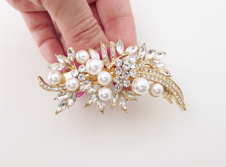 Barrette mariée or fleur, cristal et perles Elisabeth Rose