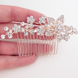 Decorative Rose Gold Wedding Hair Comb, Crystal Comb for Wedding, Rose Gold Bridal Hair Comb, Wedding Day Hair Comb, Hair Jewelry