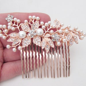 Decorative Rose Gold Wedding Hair Comb, Crystal Hair Comb for Wedding, Rose Gold Bridal Hair Comb, Wedding Day Hair Comb, Hair Jewelry