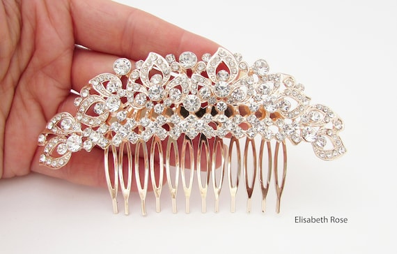 Rose Gold Crystal Bridal Hair Comb: Rhinestone Wedding Hair 