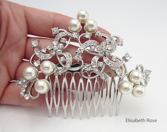 Silver Wedding Hair Comb, Hair Jewellery for Wedding, Bride Hair Comb, Large Hair Comb for Bride, Wedding Hair Slide, Decorative Hair Comb