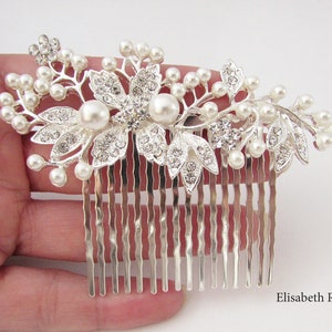 Decorative Silver Wedding Hair Comb, Crystal and Pearl Hair Comb for Wedding, Silver Bridal Hair Comb, Wedding Day Hair Comb, Hair Jewelry image 1