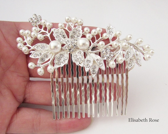 Decorative Silver Wedding Hair Comb, Crystal and Pearl Hair  display picture 1