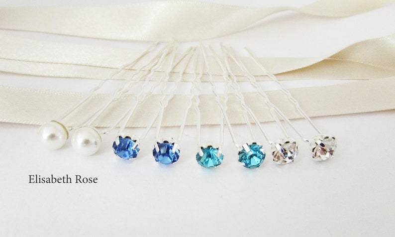 Blue Wedding Hair Pins Hair Pins for Beach Wedding Set of 8 Hair Pins 8 Hair Pins Crystal Bridal Hair Pins Blue Hair Piece