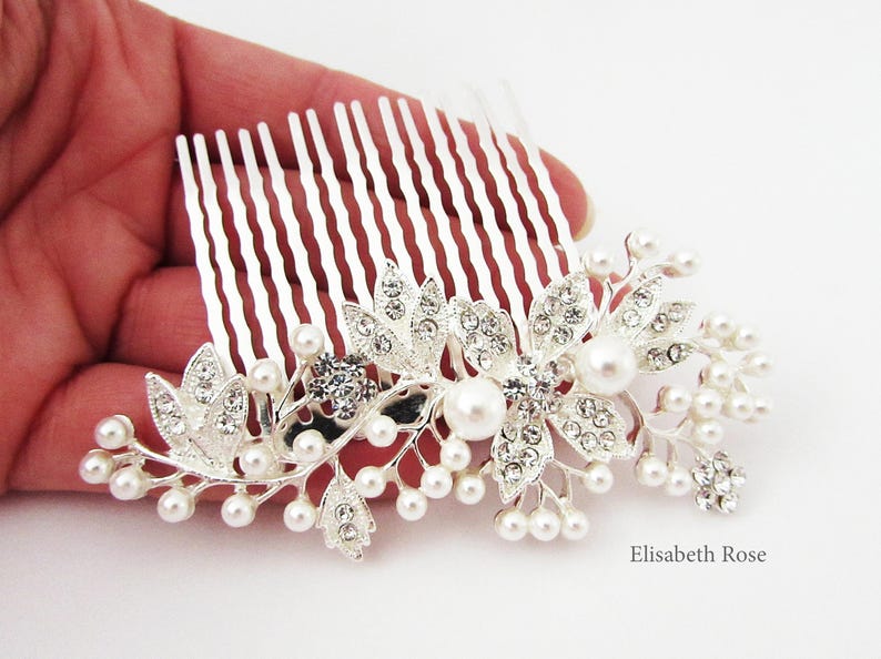 Decorative Silver Wedding Hair Comb, Crystal and Pearl Hair Comb for Wedding, Silver Bridal Hair Comb, Wedding Day Hair Comb, Hair Jewelry image 6