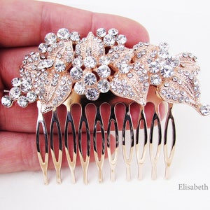 Rose Gold Rhinestone and Crystal Wedding Hair Comb, Rose Gold Hair Jewellery for Bride, Bridemaids Hair Comb, Small Rose Gold Hair Comb,