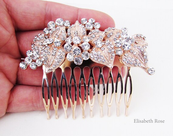 Rose Gold Rhinestone Crystal Bridal Hair Comb - Etsy display picture 3