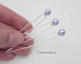 Set of 3 Pearl Hair Pins, Lilac Pearl Wedding Hair Pins, 3 Hair Pins, Bridal Hair Pins, Hair Pins for Bride, Purple Pearl Bobby Pins