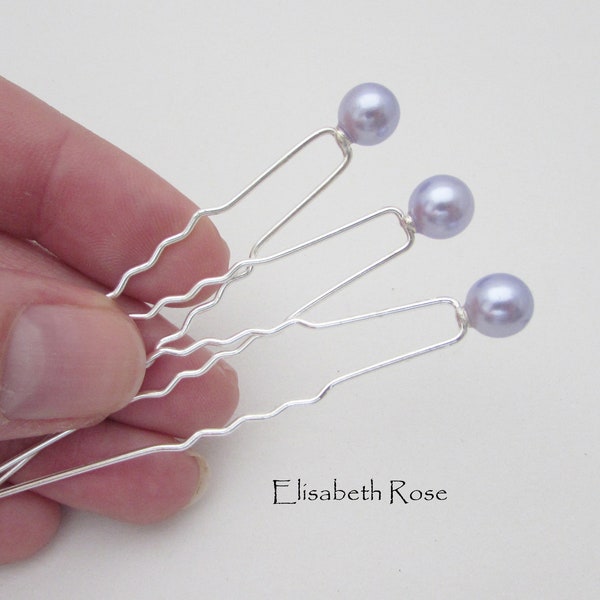 Set of 3 Pearl Hair Pins, Lilac Pearl Wedding Hair Pins, 3 Hair Pins, Bridal Hair Pins, Hair Pins for Bride, Purple Pearl Bobby Pins