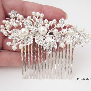 Dekorativer Silber Hochzeit Haarkamm, Kristall und Perlen Haarkamm für Hochzeit, Silber Braut Haarkamm, Hochzeit Tag Haarkamm, Haarschmuck Bild 3