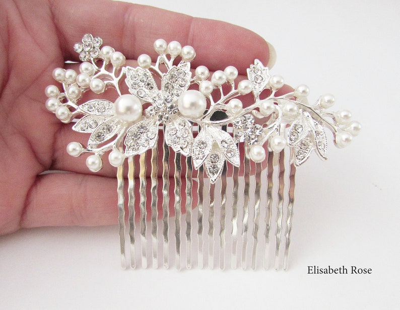 Decorative Silver Wedding Hair Comb, Crystal and Pearl Hair Comb for Wedding, Silver Bridal Hair Comb, Wedding Day Hair Comb, Hair Jewelry image 3