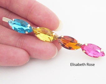 Rainbow Hair Clip, Crystal Hair Slide, Multi Colour Jewelled Hair Pin, Rainbow Color Crystal Hair Clip, Sparkly Hair Clip