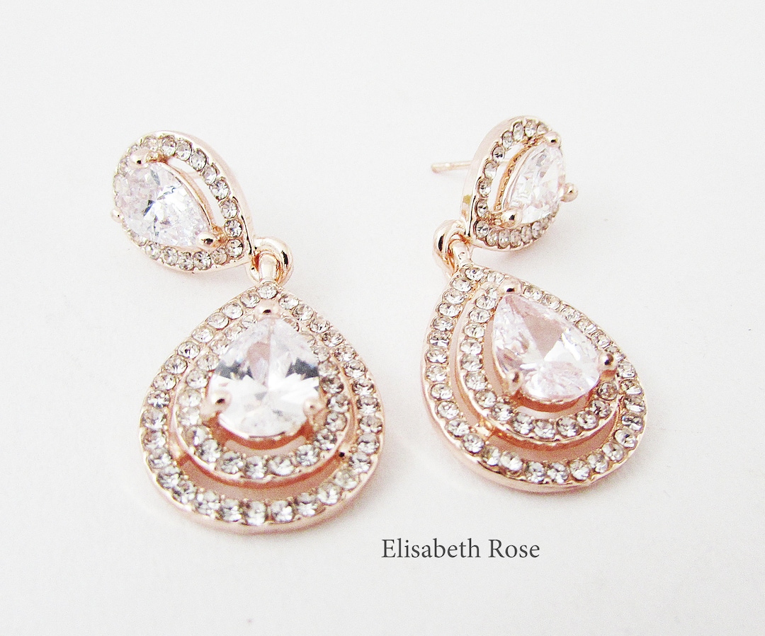 Rose Gold Earrings Rose Gold Earrings for Wedding Rose Gold - Etsy