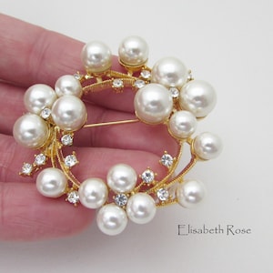 Ivory Pearl Wedding Brooch, Gold and Pearl Hair Brooch for Wedding, Gold Bridal Brooch Pin, Wedding Day Brooch