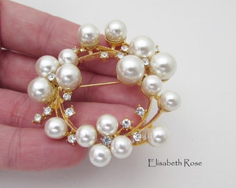 Ivory Pearl Wedding Brooch, Gold and Pearl Hair Brooch for Wedding, Gold Bridal Brooch Pin, Wedding Day Brooch