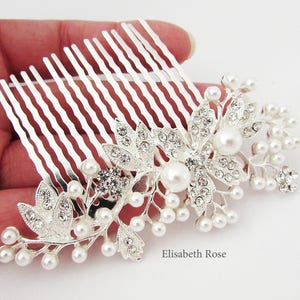 Dekorativer Silber Hochzeit Haarkamm, Kristall und Perlen Haarkamm für Hochzeit, Silber Braut Haarkamm, Hochzeit Tag Haarkamm, Haarschmuck Bild 4