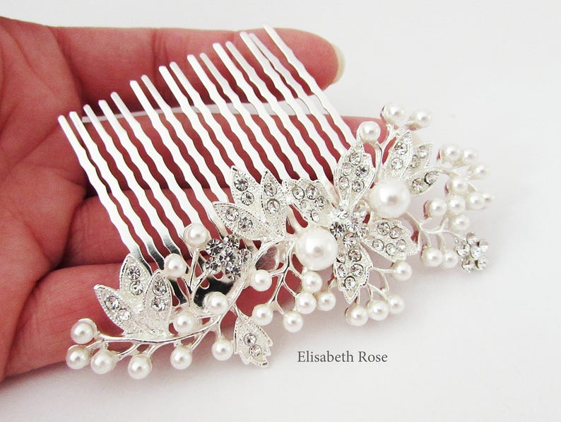 Decorative Silver Wedding Hair Comb, Crystal and Pearl Hair Comb for Wedding, Silver Bridal Hair Comb, Wedding Day Hair Comb, Hair Jewelry image 4