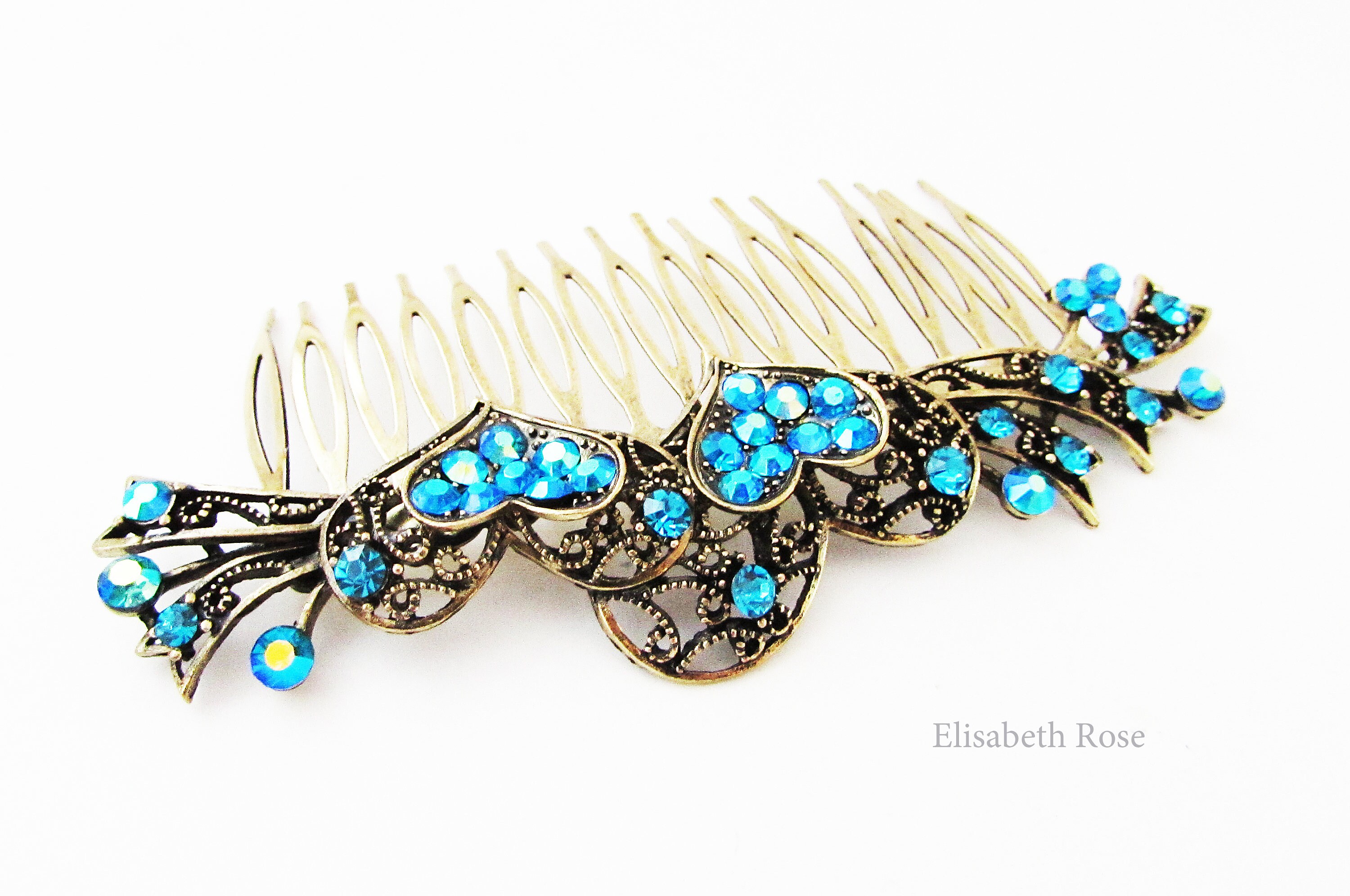 Blue Bridal Hair Comb Blue Hair Comb for Wedding Gold Hair Etsy UK