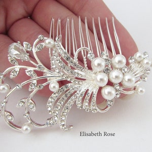 Small Silver Wedding Hair Comb, White Pearl Hair Comb for Wedding, Bridal Hair Comb, Small Bride Hair Comb, Silver Hair Jewelry, Hair Comb