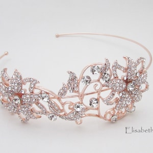 Crystal Wedding Hairband, Rose Gold Side Hairband for Wedding, Bridal Headband, Wedding Day Hairband, Bride Rhinestone Hairband