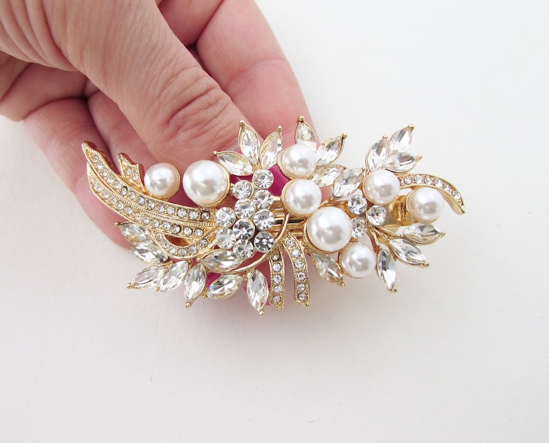 Barrette mariée or fleur, cristal et perles Elisabeth Rose