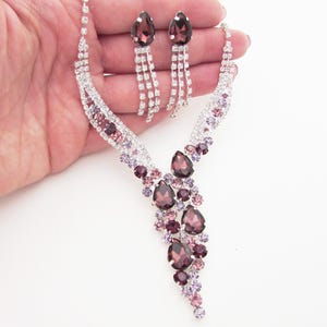 Purple and Lilac Wedding Necklace Set, Bridal Jewellery Set, Mother of the Bride Jewellery Set, Purple Sparkly Necklace Set for Prom Party