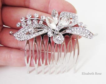 Silver Crystal Floral Wedding Hair Comb: Bridal Hair Jewellery