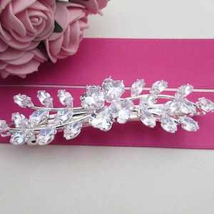 Crystal Hair Barrette, Clear Rhinestone Hair Clip for Bride, Sparkly Silver Wedding Day Hair Barrette, Bridal Simple Hair Clip